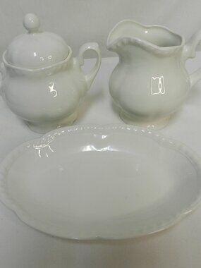Johnson Brothers made in Staffordshire England white Creamer Sugar bowl & Plate